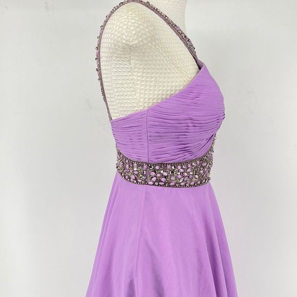 Custom Purple Beaded Halter Cocktail Dress - Picture 4 of 11